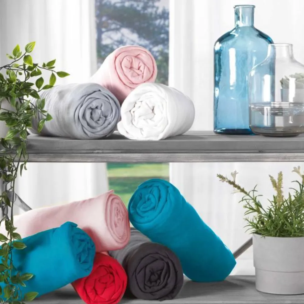 maxibazar Drap Housse 1 Personne 90X190Cm Jersey Uni Charbon- Draps Housse