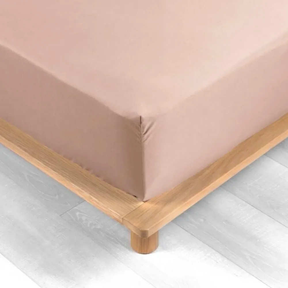 maxibazar Drap Housse 160X200Cm Percale Uni 78 Fils Nude- Draps Housse