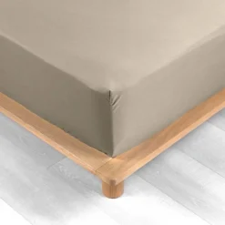 maxibazar Drap Housse 140X190Cm Percale Uni 78 Fils Sable- Draps Housse