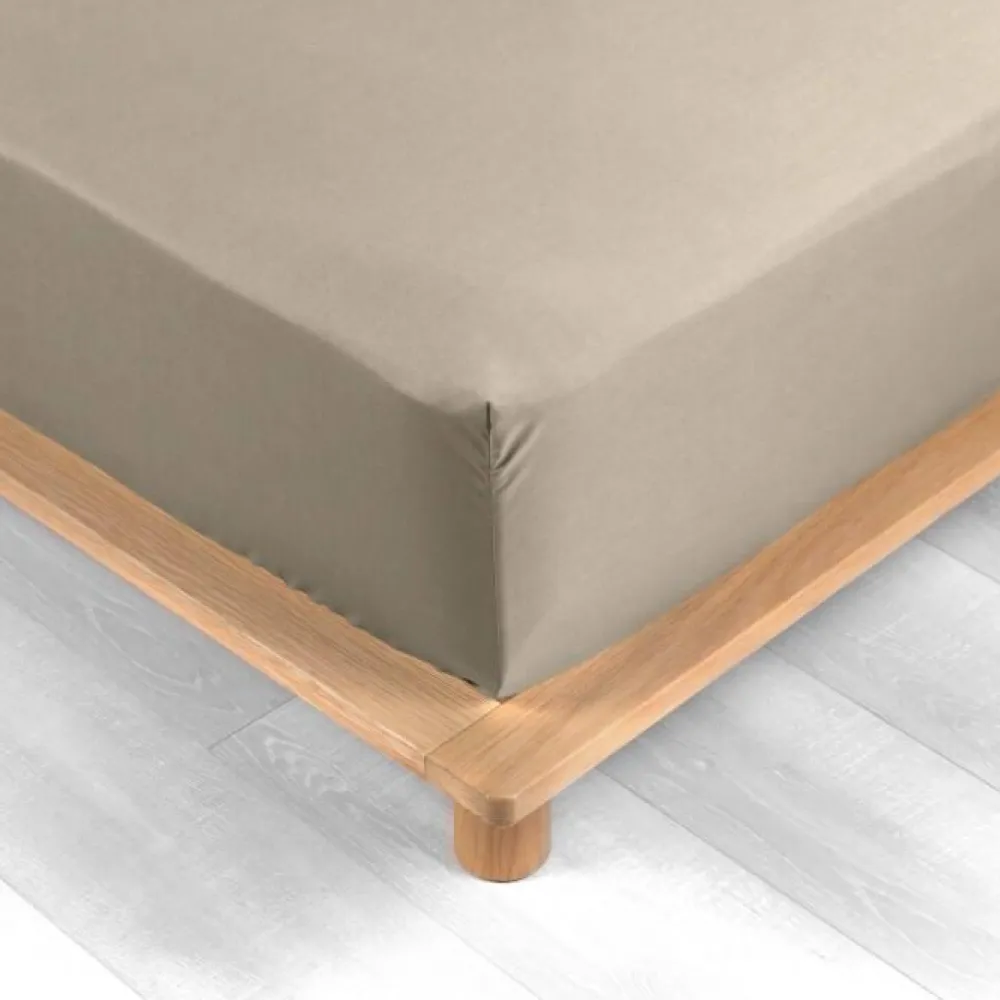 maxibazar Drap Housse 140X190Cm Percale Uni 78 Fils Sable- Draps Housse