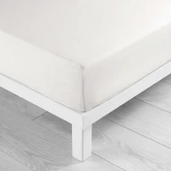 maxibazar Drap Housse 140X190Cm Uni 57 Fils Lina Blanc- Draps Housse