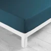 maxibazar Drap Housse 140X190Cm Uni 57 Fils Lina Bleu- Draps Housse