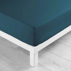 maxibazar Drap Housse 140X190Cm Uni 57 Fils Lina Bleu- Draps Housse