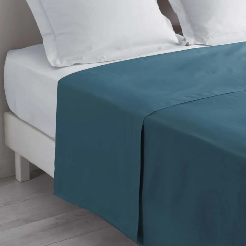 maxibazar Drap Plat 1 Personne 180X290Cm Lina Bleu Nuit- Draps Plat