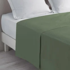 maxibazar Drap Plat 1 Personne 180X290Cm Uni Lina Kaki- Draps Plat
