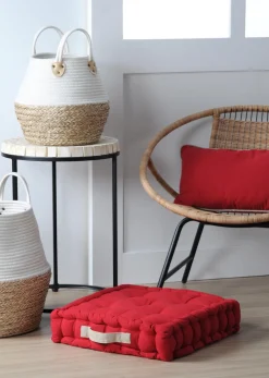 maxibazar Duo Coussin 45X45X10 Rouge Lin- Matelas Et Coussins De Sol