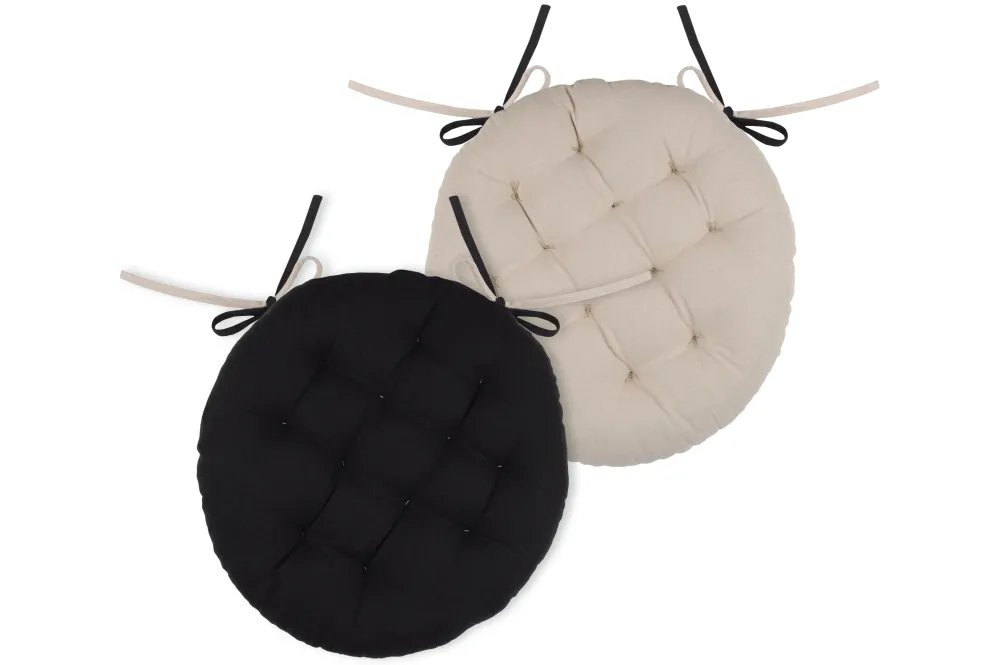 maxibazar Duo Galette Ronde 38Cm Noir Lin- Galettes De Chaise