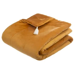 Atmosphera Edredon Sonia En Velours Jaune Moutarde 80X180Cm- Couvre-Lits, Boutis Et Edredons