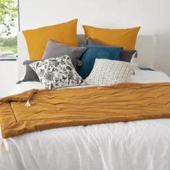 Atmosphera Edredon Sonia En Velours Jaune Moutarde 80X180Cm- Couvre-Lits, Boutis Et Edredons