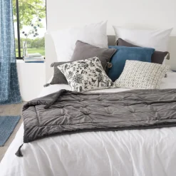 Atmosphera Edredon Sonia En Velours Gris 80X180Cm- Couvre-Lits, Boutis Et Edredons