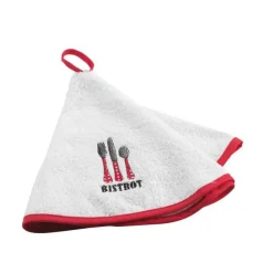 maxibazar Essuie Main Rond 60 Cm Eponge Brodee Au Bistrot Rouge- Torchons Et Essuie Mains