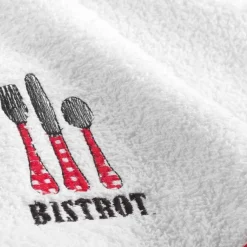 maxibazar Essuie Main Rond 60 Cm Eponge Brodee Au Bistrot Rouge- Torchons Et Essuie Mains