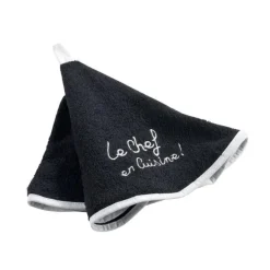 maxibazar Essuie Main Rond 60 Cm Eponge Brodee Cuistot Noir- Torchons Et Essuie Mains