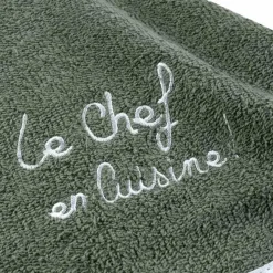 maxibazar Essuie Main Rond 60 Cm Eponge Brodee Cuistot Kaki- Torchons Et Essuie Mains