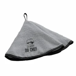 maxibazar Essuie Main Rond 60Cm Eponge Brodee Toque Gris- Torchons Et Essuie Mains