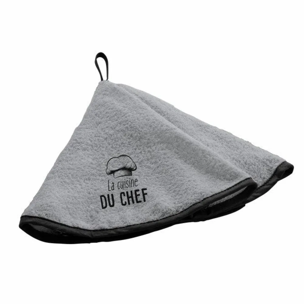 maxibazar Essuie Main Rond 60Cm Eponge Brodee Toque Gris- Torchons Et Essuie Mains