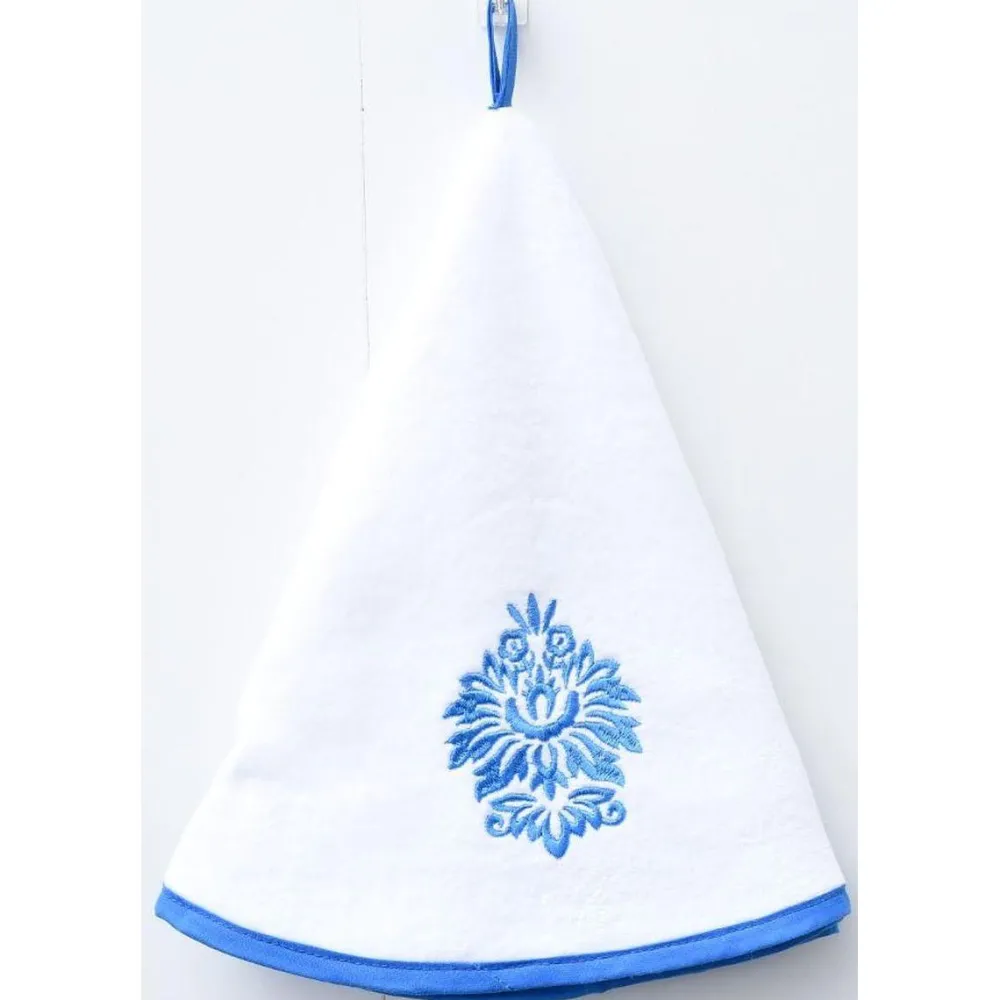 maxibazar Essuie Mains Brode Villa 60Cm Velours Eponge Bleu Blanc- Torchons Et Essuie Mains