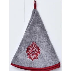 maxibazar Essuie Mains Brode Villa 60Cm Velours Eponge Rouge Gris- Torchons Et Essuie Mains