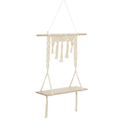 maxibazar Etagere Bois Macrame 60X20X80Cm- Decoration Murale