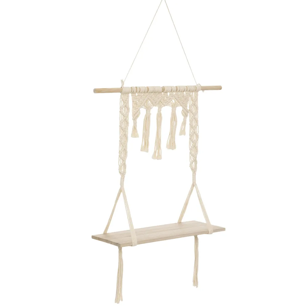 maxibazar Etagere Bois Macrame 60X20X80Cm- Decoration Murale