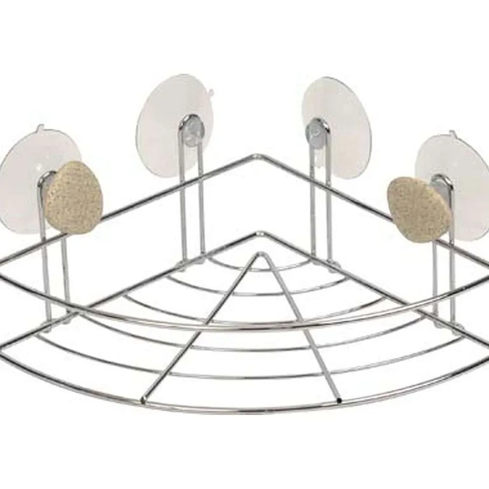 Douche|* Etagere D Angle Metal 2 Ventouses 2 Deco Galet Gris