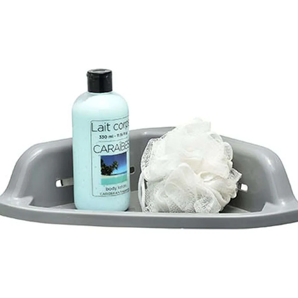 Douche|* Etagere D Angle Sur Ventouses Gris Blanc