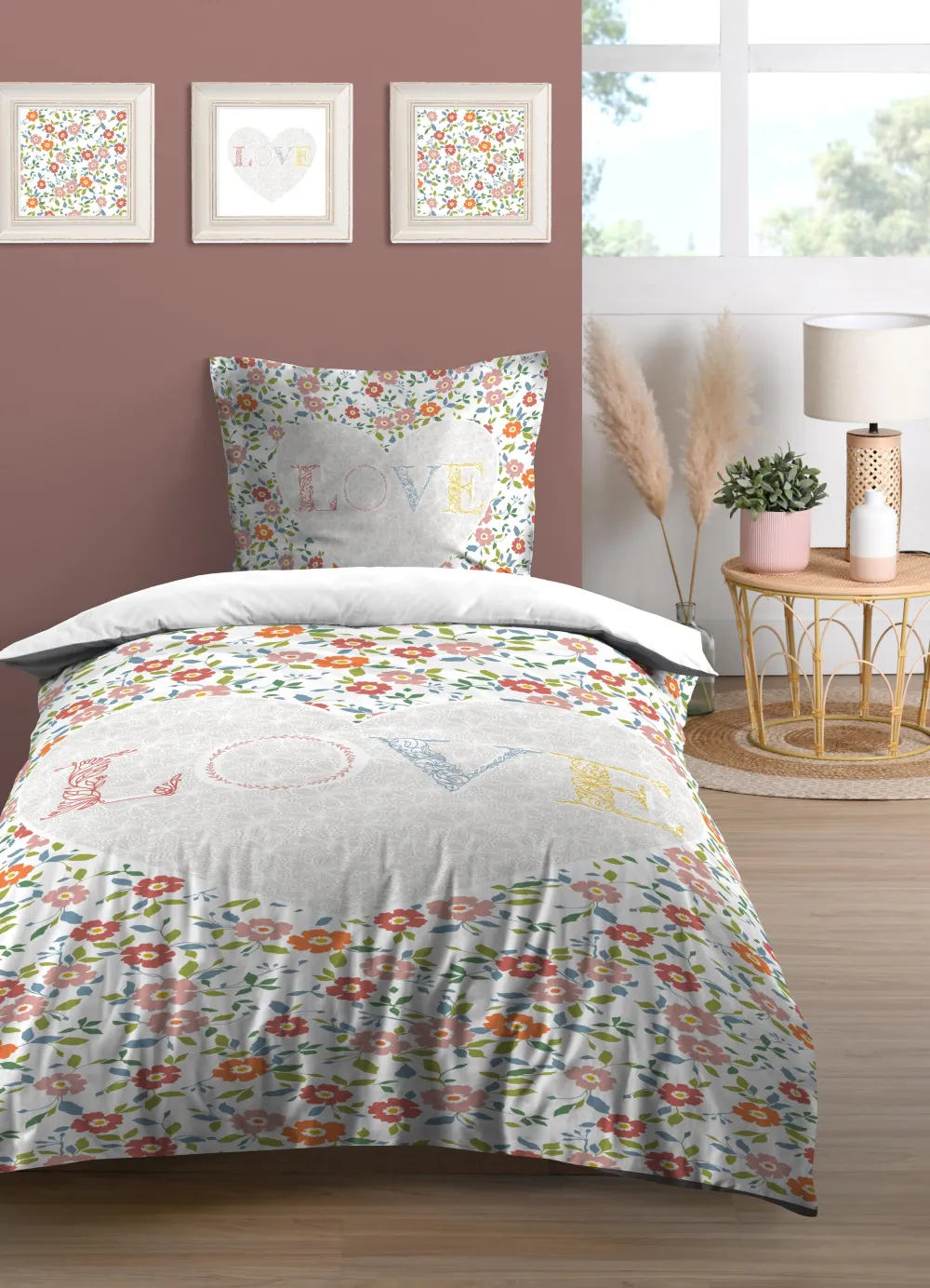 maxibazar Fleurette Housse Couette 140X200Cm Et Taies 63X63Cm 57 Fils- Housses De Couette