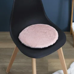 maxibazar Galette Chaise Imitation Fourrure Fin Rose 34Cm- Galettes De Chaise