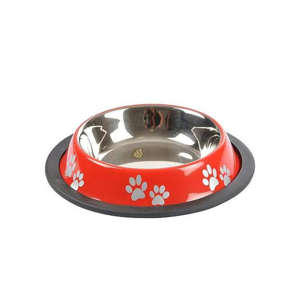 Repas Et Accessoires|* Gamelle Motif Pattes Inox D.15.5Cm Rouge Brillant Antiderapa