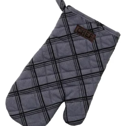 maxibazar Gant De Cuisine Chef Carreaux 18X28Cm Gris Anthracite- Gants De Cuisine Et Maniques