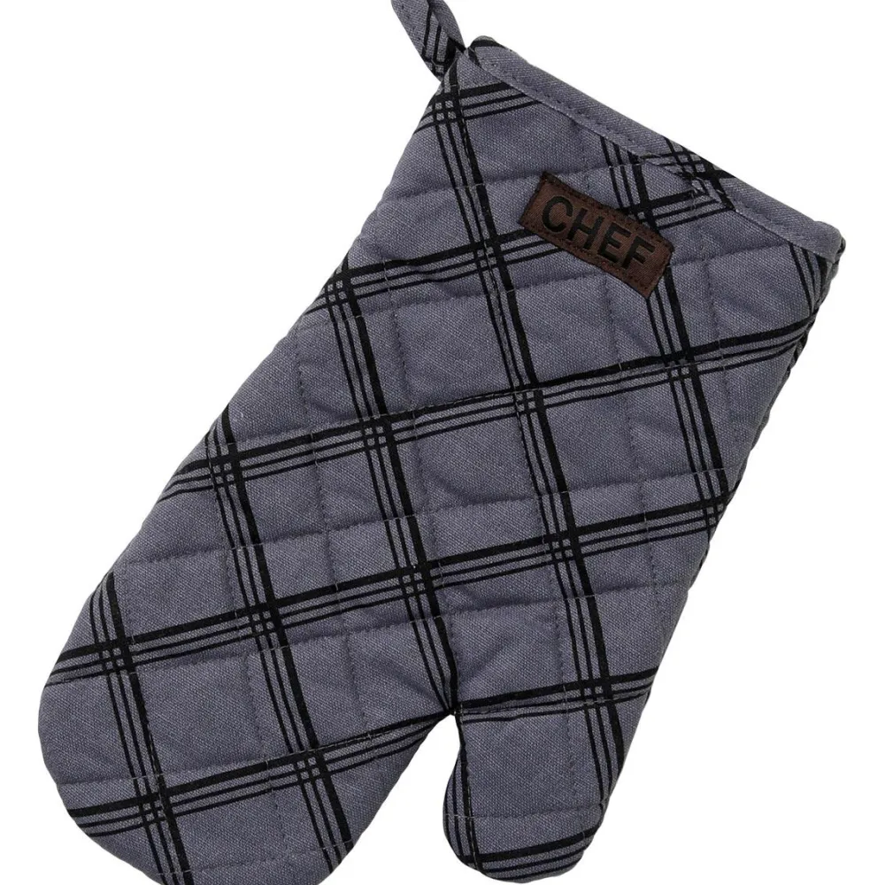 maxibazar Gant De Cuisine Chef Carreaux 18X28Cm Gris Anthracite- Gants De Cuisine Et Maniques
