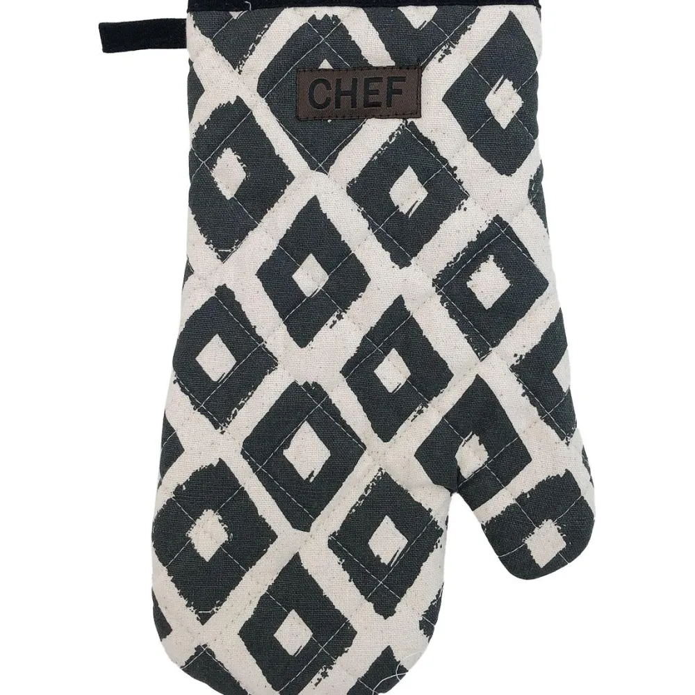 maxibazar Gant De Cuisine Chef Losange 18X28Cm Coton Noir- Gants De Cuisine Et Maniques
