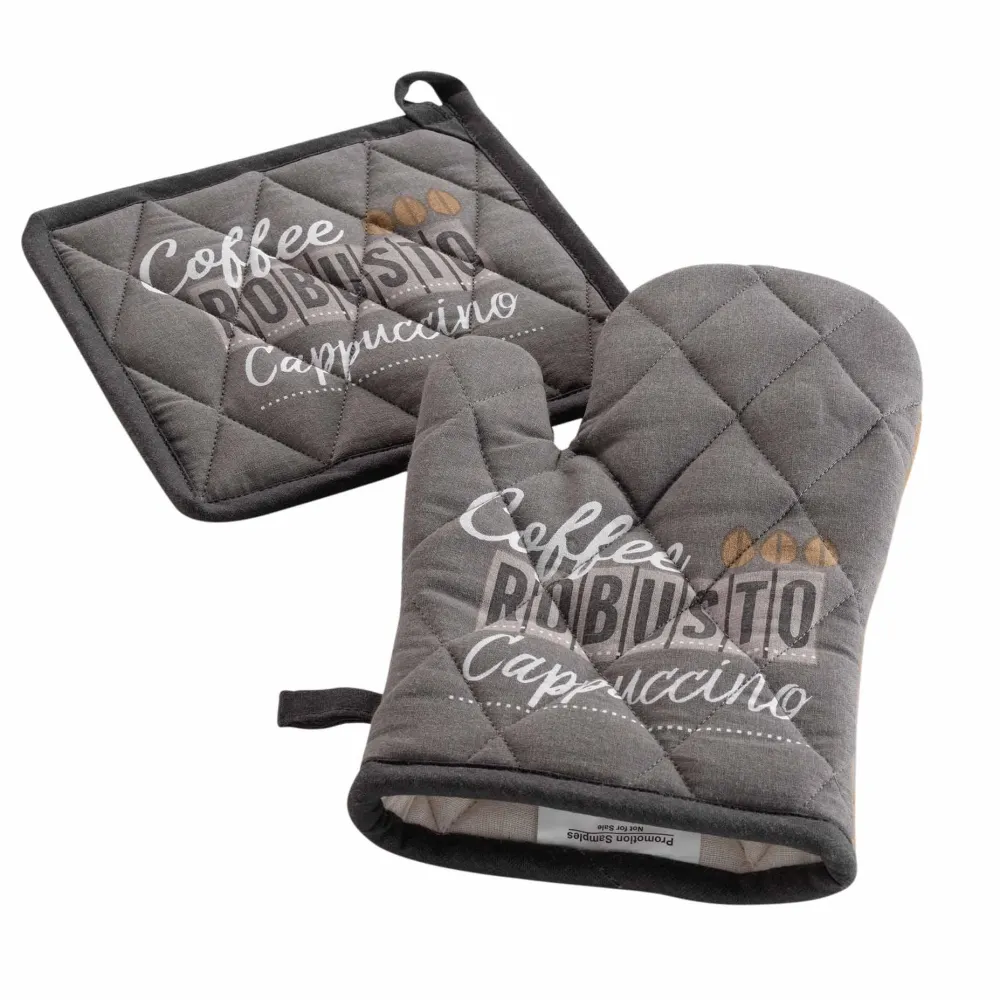 maxibazar Gant Et Manique Imprime Cappuccino- Gants De Cuisine Et Maniques