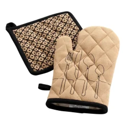 maxibazar Gant Et Manique Recycle Imprime Beige- Gants De Cuisine Et Maniques