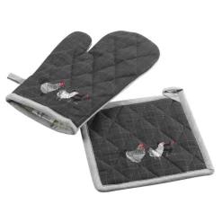 maxibazar Gant Manique 18X28Cm 20X20Cm Auberge Anthracite- Gants De Cuisine Et Maniques