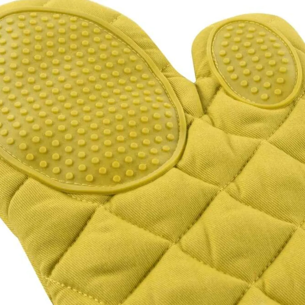 maxibazar Gant 30X18 Cm Polycoton Et Silicone Cuistot Jaune- Gants De Cuisine Et Maniques