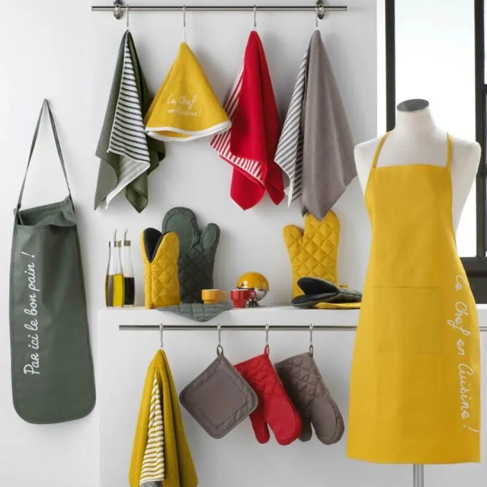 maxibazar Gant 30X18 Cm Polycoton Et Silicone Cuistot Jaune- Gants De Cuisine Et Maniques