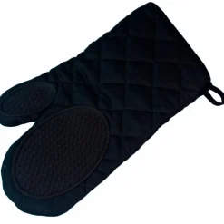 maxibazar Gant 30X18 Cm Polycoton Silicone Cuistot Noir- Gants De Cuisine Et Maniques