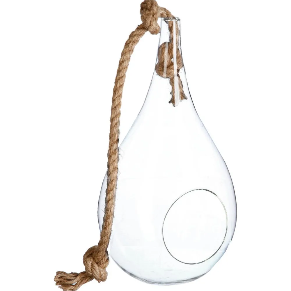 Atmosphera Goutte Verre Avec Corde H.39Cm- Vases A Suspendre