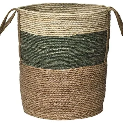 Rangements Deco|* Grande Paniere Matiere Vegetale Ronde Blanc Vert Naturel