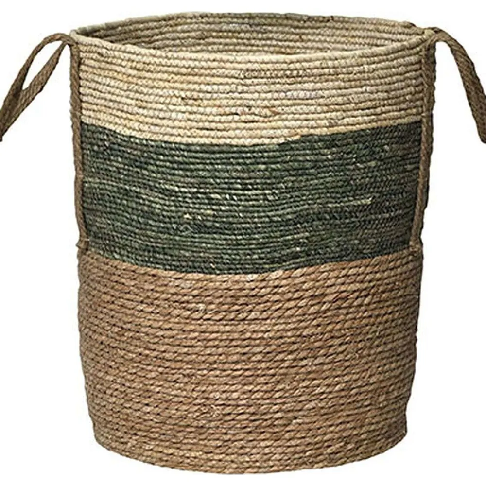 Rangements Deco|* Grande Paniere Matiere Vegetale Ronde Blanc Vert Naturel