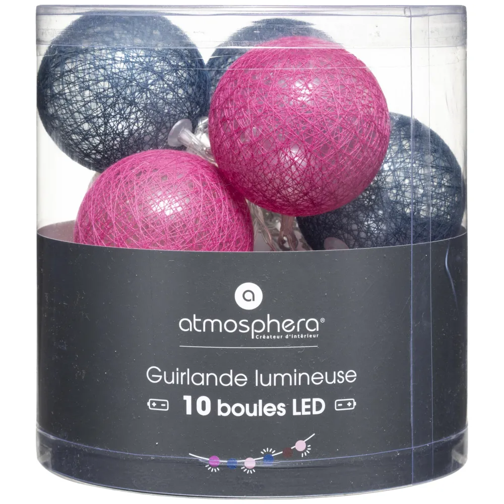 maxibazar Guirlande Led Pile 10 Boules Sorbet D.6Cm- Guirlandes Lumineuses