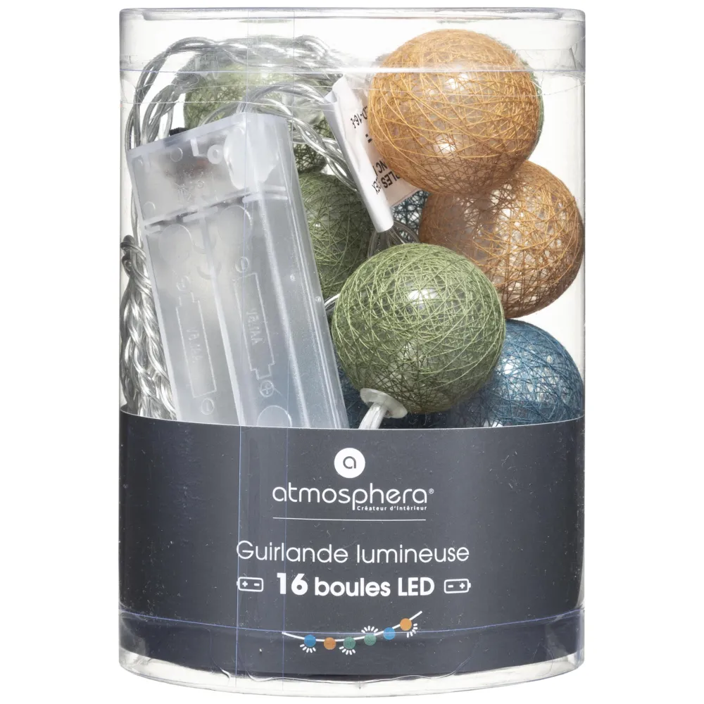maxibazar Guirlande Led Pile 16 Boules Army D.3.5Cm- Guirlandes Lumineuses