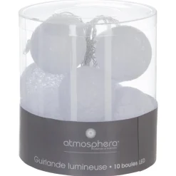 Atmosphera Guirlande Led Pile 10 Boules Blanc D.6Cm- Guirlandes Lumineuses