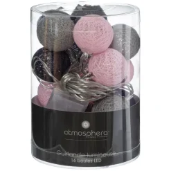 Atmosphera Guirlande Led Pile 16 Boules Smoky D.3.5Cm- Guirlandes Lumineuses