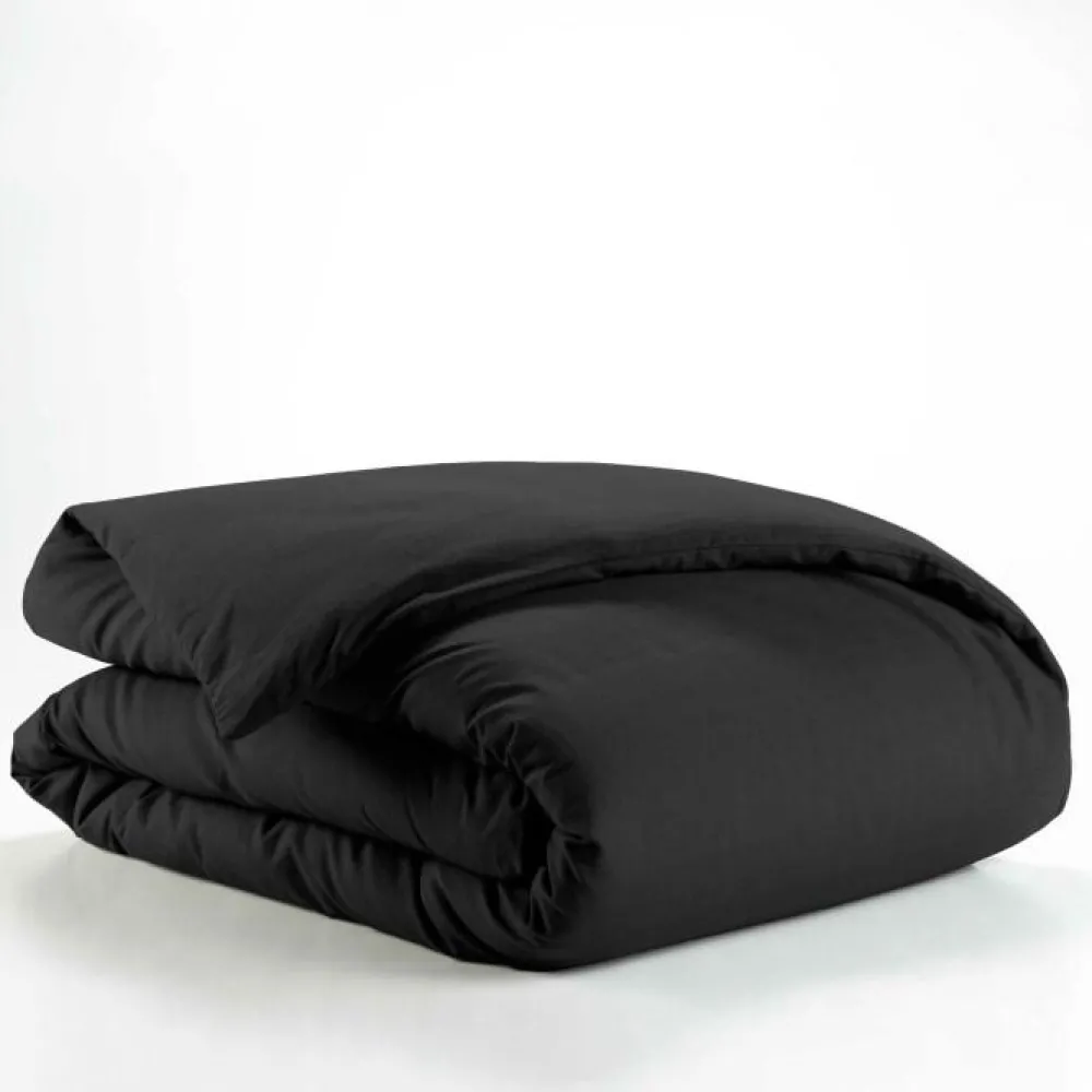 maxibazar Housse Couette 140X200Cm Uni 57 Fils Lina Noir- Housses De Couette