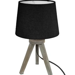Atmosphera Lampe Bois Mini Trepied Noir H.31Cm- Lampes A Poser