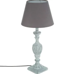 Atmosphera Lampe Bois Patine Gris H.56Cm- Lampes A Poser