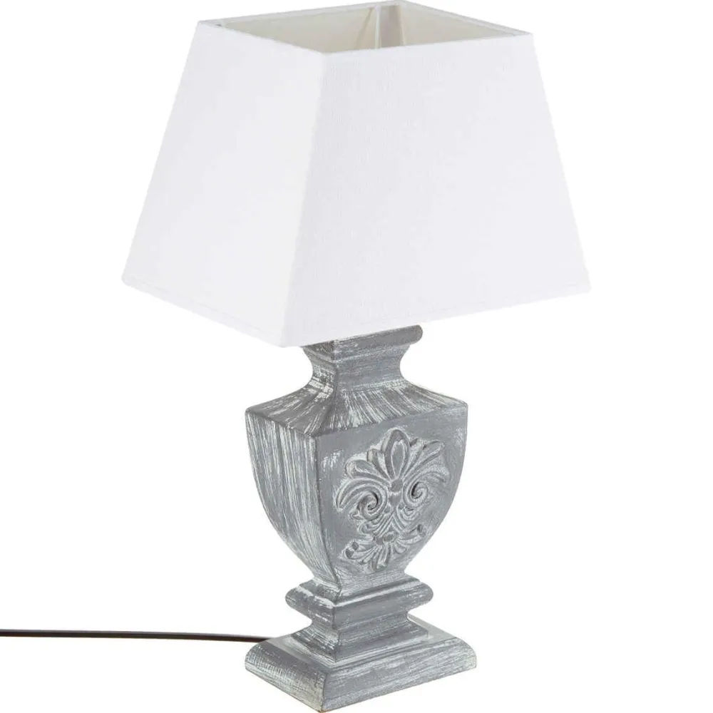 Atmosphera Lampe Bois Patine Gris H.53.5Cm- Lampes A Poser