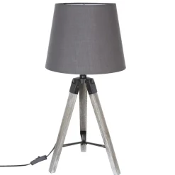 Atmosphera Lampe Bois Trepied Runo Gris H.58Cm- Lampes A Poser